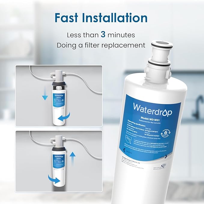 Waterdrop 3US-AF01 Under Sink Water Filter, Replacement for Standard Filtrete® 3US-AF01, 3US-AS01, Aqua-Pure AP Easy C-CS-FF, WHCF-SRC, WHCF-SUFC, WHCF-SUF, NSF/ANSI 42 Certified, 2 Pack