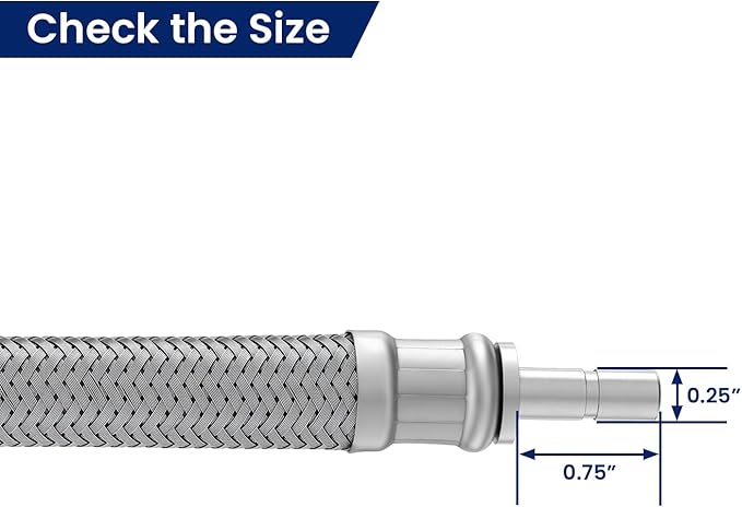 Solimeta Push-To-Connect Stainless Steel Hose Kit for Under Sink Water Filter, 3/8" Male/Female with 1/2" Adapters, 2.5FT