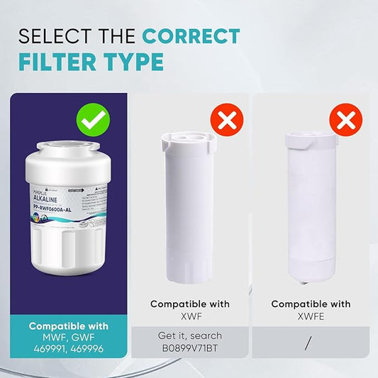 PUREPLUS Alkaline Replacement for GE® MWF®, SmartWater® MWFP, MWFINT, MWFA, GWF, HDX FMG-1, Kenmore® 9991, WFC1201, GSE25GSHECSS, Water Filter, 2 Pack