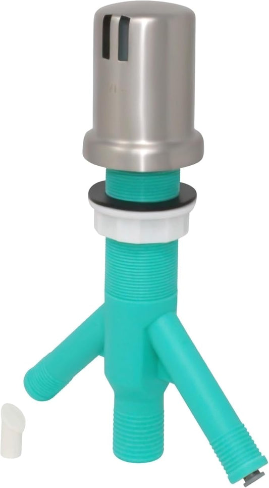 Dual Air Gap with Brushed Nickel Brass Cap for Dishwasher and Reverse Osmosis Filters (with tank) and Extra Long Thread (AG200-105, AG200-X05, AMERIGAP)