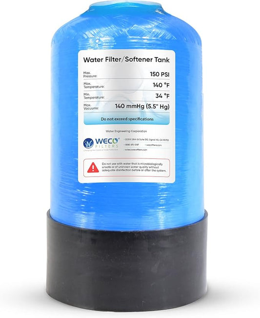 WECO Mineral Tank for Water Softener/Filter - Polyethylene Inner Shell Pressure Vessel with 2.5" Top Opening - 150 PSI Max Pressure - 120 °F Max Temperature - 9x17, Blue