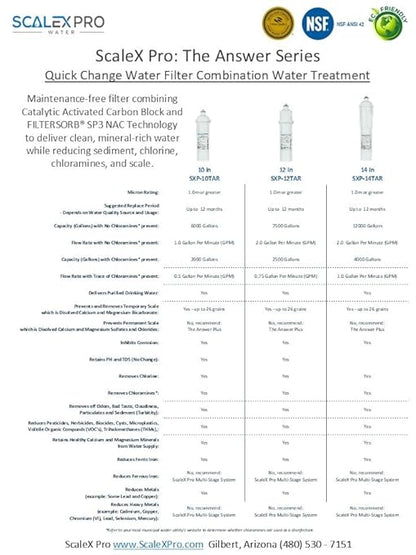 The Answer 12” Hard Water Scale Prevention Filter – Salt-Free NAC Technology Stops & Removes Scale Up to 26 Grains, Removes Chlorine & Other Common Municipal Water Chemicals, 7500 Gallons