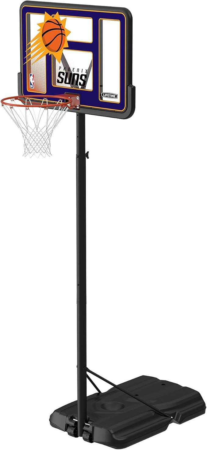 Lifetime NBA Phoenix Suns Portable Basketball Hoop, Adjustable Height 7.5-10 Ft, 44 Inch Shatterproof Fusion Backboard, Base with Wheels