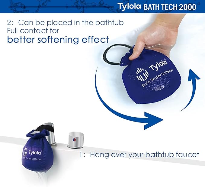 Bath Filter for Tub, Bathtub Water Filter for Hard Water, Reusable Bath Water Softener for Tub Faucet, Helps Reduce Heavy Metals & Hard Water Minerals, Softer Skin & Hair, Tylola Bath Tech 2000