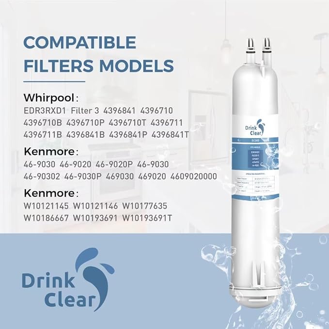EDR3RXD1 Water Filter Replacement, 2 Pack | Compatible with 4396841, Filter 3, 4396710, Kenmore 46-9083, 46-9030 Refrigerator Water Filter