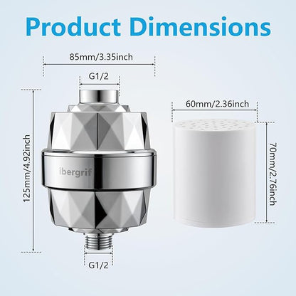 Ibergrif Shower Filter for Hard Water - High Output Shower Head Filter 20 Stage, Remove Chlorine & Impurities, Improves Skin & Hair, Reduces Dry Itchy Skin & Dandruff, Polished Chrome
