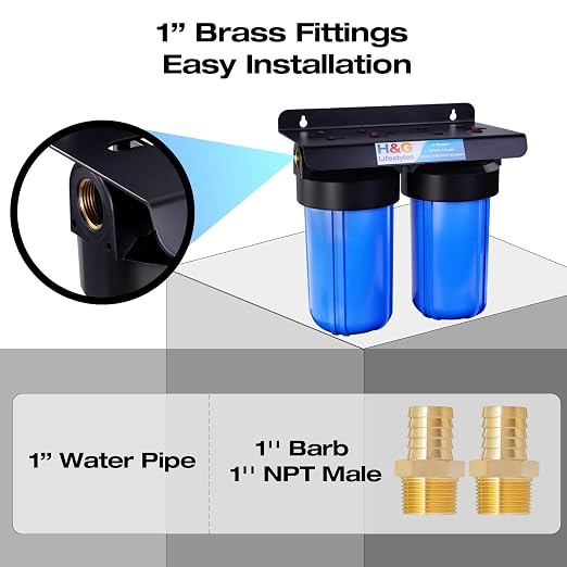 H&G Lifestyles Whole House Water Filter Iron for Well Water, 70,000 Gallons | Reduce Iron Fluoride Manganese,with GAC KDF Filters,Reduce Chlorine Odor Heavy Metal Lead,2 Stages Water Filtration System