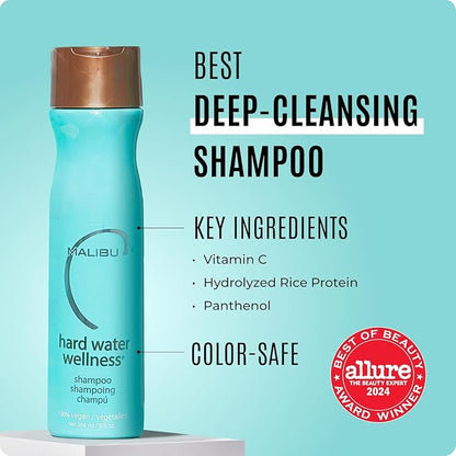 Malibu C Hard Water Hair Clarifying Shampoo - Travel Size Sulfate Free Chelating Formula for Build Up & Scalp Detox - Removes Minerals, Prevents Discoloration, Restores Shine - Vegan Hair Care, 3.4 oz