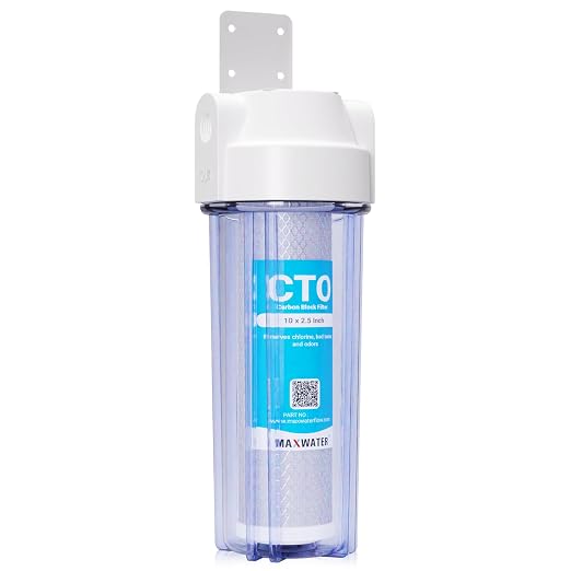 Max Water Whole House Water Filter Housing, 1 Stage 10 inch Housing for Under Sink Reverse Osmosis Water Filtration System, with CTO Carbon Filters Pre Aquarium Boiler RO Odor - Reducer (1 Stage CTO)