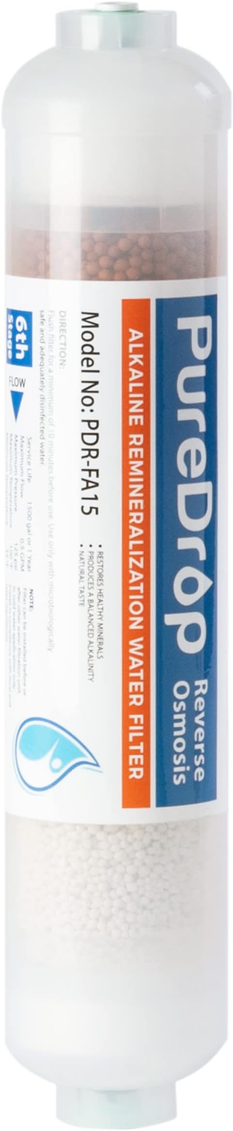 Puredrop PDR-FA15 Alkaline Water Filter Cartridge Replacement for Reverse Osmosis Systems, pH Balance and Minerals Restoration