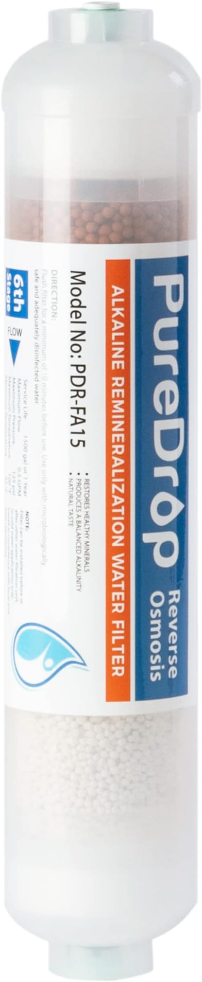 Puredrop PDR-FA15 Alkaline Water Filter Cartridge Replacement for Reverse Osmosis Systems, pH Balance and Minerals Restoration