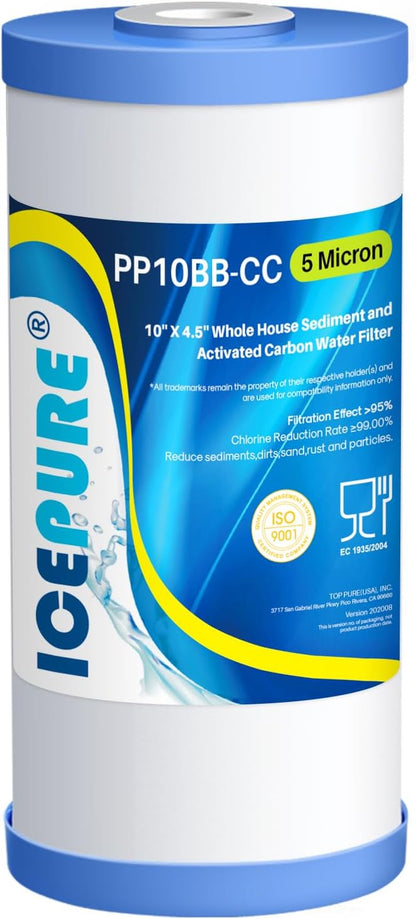 ICEPURE 5 Micron 10" x 4.5" Whole House Water Filter Compatible with GE FXHTC, GXWH40L, RFC-BBSA, W50PEHD, GXWH35F, GNWH38S, Dupont WFHD13001, R50-BB, Pack of 1