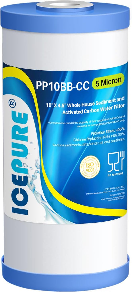 ICEPURE 5 Micron 10" x 4.5" Whole House Water Filter Compatible with GE FXHTC, GXWH40L, RFC-BBSA, W50PEHD, GXWH35F, GNWH38S, Dupont WFHD13001, R50-BB, Pack of 1