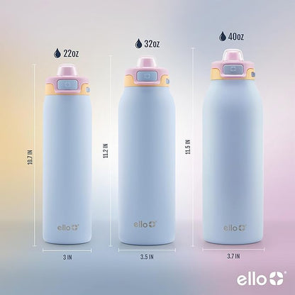 Ello Pop & Fill 22oz Stainless Steel Water Bottle with Quick Fill Technology, Double Walled and Vacuum Insulated Metal, Leak Proof Locking Lid, Sip and Chug, Reusable, BPA Free, Coastal Sunrise