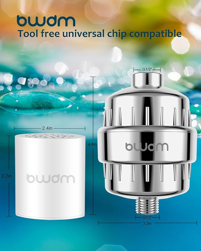 15 Stage Shower Filter - Shower Head Filter - bwdm Hard Water Filter, Remove Chlorine Heavy Metals and other Impurities, Vitamin C Water Softener Reduces Dry Itchy Skin, Dandruff (Chrome)