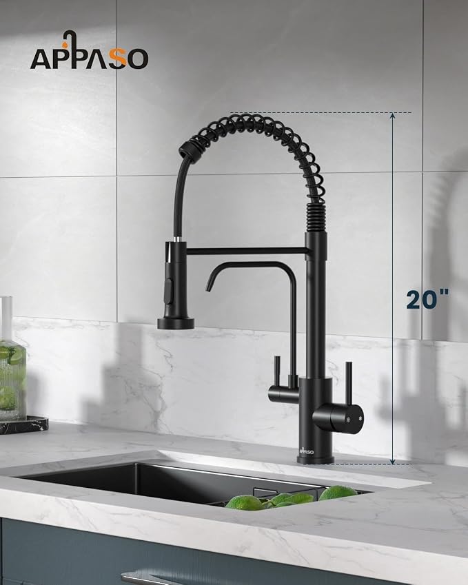 APPASO 3 Way Black Kitchen Faucet with Water Filler | NSF/ANSI/CAN 372 & Lead-free Faucet with Water Filter, 3 in 1 Drinking Sink Faucets Matte Black (Without Filtration Device)