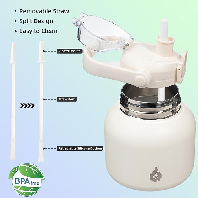 BJPKPK Insulated Water Bottles with Straw, 20 oz Cute Water Bottles with Handle, BPA Free Stainless Steel Metal Jug, Easy Carry Flasks for Men & Women, White