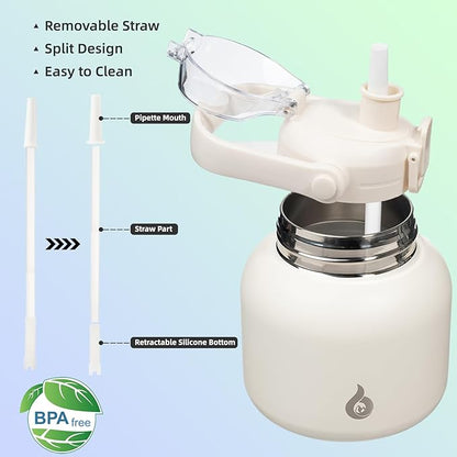 BJPKPK Insulated Water Bottles with Straw, 20 oz Cute Water Bottles with Handle, BPA Free Stainless Steel Metal Jug, Easy Carry Flasks for Men & Women, White
