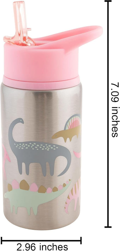 Stephen Joseph STAINLESS STEEL WATER BOTTLES PINK DINO, 18 Oz