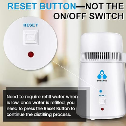 DC HOUSE 1 Gallon Water Distiller Machine, 750W Distilling Pure Water for Home Countertop Table Desktop, 4L Distilled Water Making Machine to Make Clean Water for Home