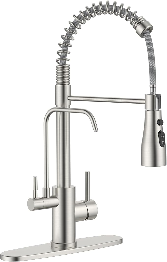 DAYONE Kitchen Faucet with Water Filter and Sprayer, 3 in 1 Pull Down Faucet with Purfied Water Faucet, 20 Inches High Arc Kitchen Water Filter Faucet, Brushed Nickel (Without Filtration Device)