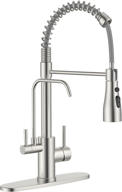 DAYONE Kitchen Faucet with Water Filter and Sprayer, 3 in 1 Pull Down Faucet with Purfied Water Faucet, 20 Inches High Arc Kitchen Water Filter Faucet, Brushed Nickel (Without Filtration Device)