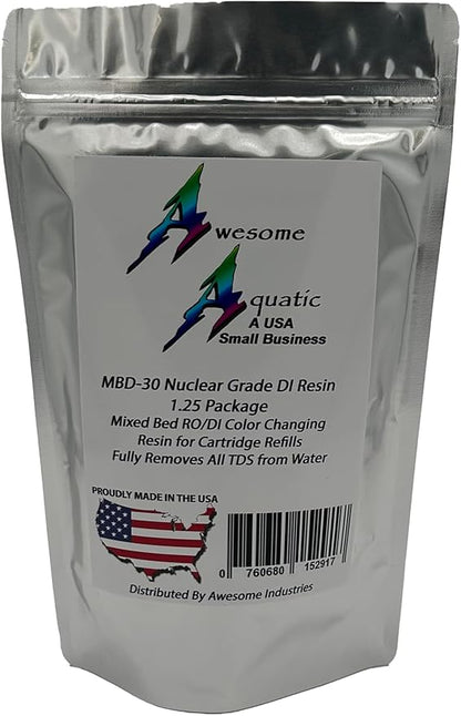 Awesome Aquatic Mixed Bed DI Resin 1.25 lb Resintech MBD-30 Nuclear Grade Color Changing DI Resin Deionization RO/DI 10" Filter Cartridge Refill (1.25 lb)