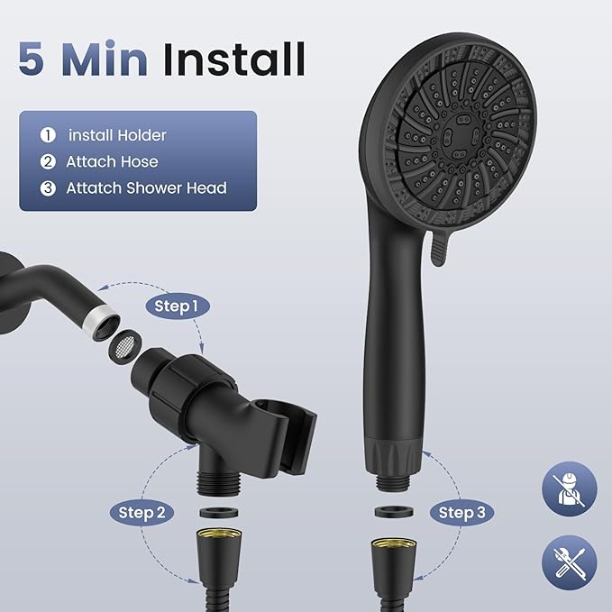 PWERAN Filtered Shower Head with Handheld, High Pressure 8 Spray Showerhead with Filters & Upgraded Detachable Shower Head, Water Softener Filters Beads for Hard Water -Remove Chlorine (Black)