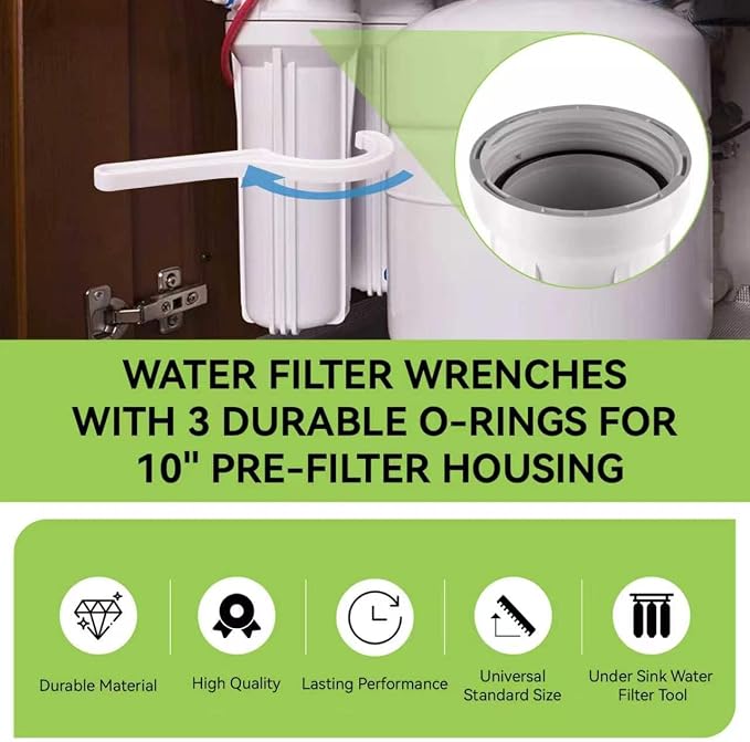 Magluv Water Filter Wrenchs with 3 O-Rings for APEC Half 180° Filter Housing Wrench Fits Most 10" x 2.5" Undersink Housing Canisters, Compatible with APEC Water System Reverse Osmosis Filter Wrench