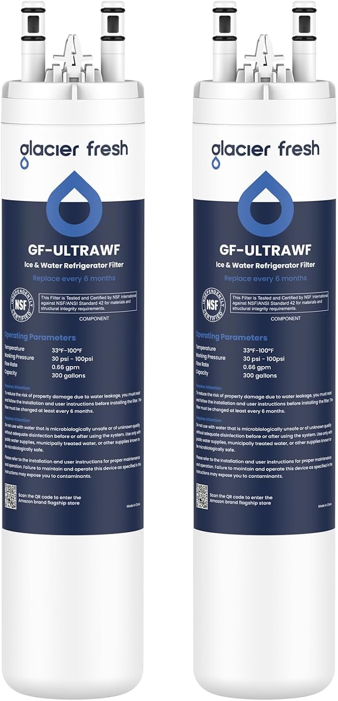 GLACIER FRESH ULTRAWF Frigidaire Refrigerator Water Filter, 2 Pack | Compatible with Pure Source Ultra, Kenmore 9999, 469999, 46-9999, A0094E28261, NSF 42 Certified