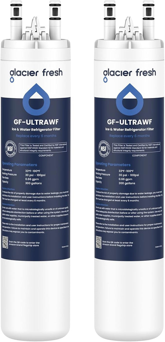 GLACIER FRESH ULTRAWF Frigidaire Refrigerator Water Filter, 2 Pack | Compatible with Pure Source Ultra, Kenmore 9999, 469999, 46-9999, A0094E28261, NSF 42 Certified