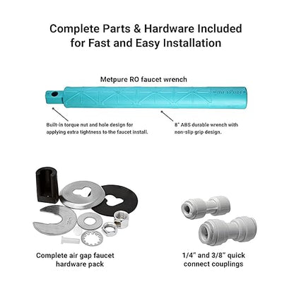 Metpure Airgap RO Faucet Reverse Osmosis Drinking Water Filtration System Water Dispenser Spout (Matte Black) with Pre-Inserted Tubing and Faucet Wrench. Vase Style. NSF Certified.