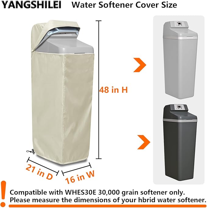 Water Softener Cover for WHES30E/WHES40E Grain Softener, Openable top Easy to use Removal-free installation for UV Dust protection of Water Softener Housings Outdoor or indoor (Beige)