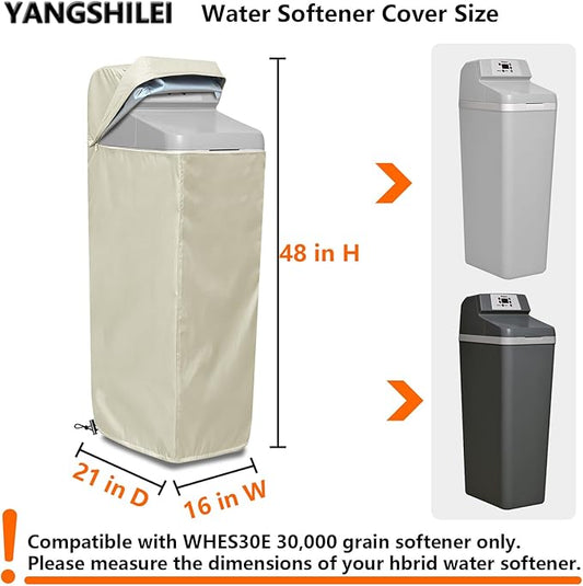 Water Softener Cover for WHES30E/WHES40E Grain Softener, Openable top Easy to use Removal-free installation for UV Dust protection of Water Softener Housings Outdoor or indoor (Beige)