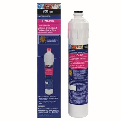 Watts Premier H2O-F13 Pure H2O LVOC Carbon Block Filter Replacement for H2O-DWGC100, H2O-DWGC101, H2O-DWCB200, H2O-DWUF300 Under Counter Water Filtration Systems, Push Button Design