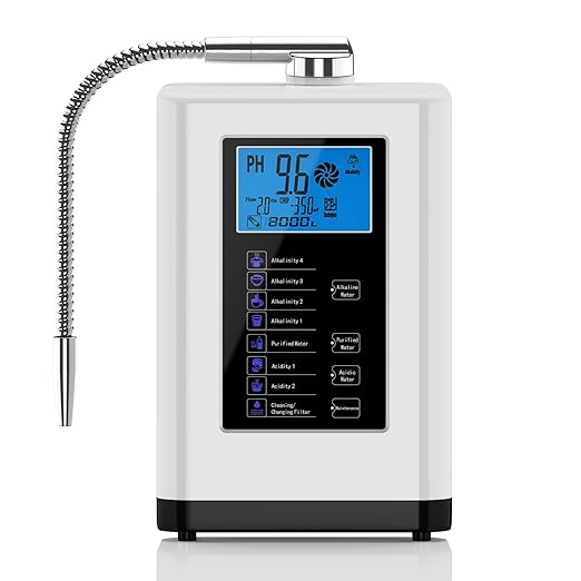 Alkaline Water Ionizer Machine, Water Machine PH 4-10.5 for Alkaline & Acidic Water, 5 Titanium Plates, Up to -500mV ORP, 8,000L Filter, 7 Water Settings, Auto-Cleaning, Intelligent Voice