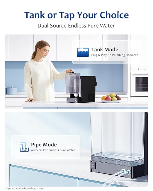 Countertop Reverse Osmosis Water Filter with Instant Hot and Ice-Cold Water, 6-Stage RO with UV, Smart TDS Monitor, Tank or Direct Connect, 3:1 Low Waste, for Home and Office