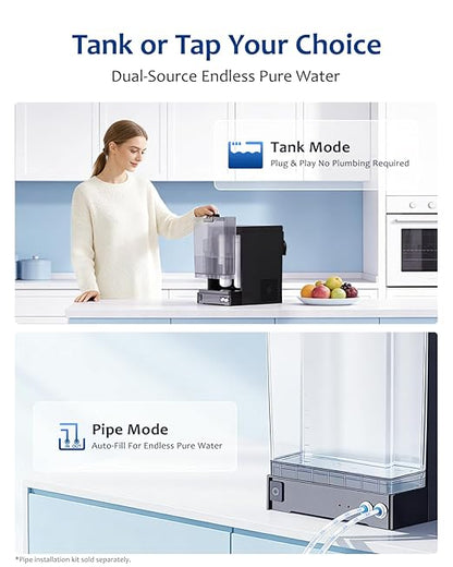 Countertop Reverse Osmosis Water Filter with Instant Hot and Ice-Cold Water, 6-Stage RO with UV, Smart TDS Monitor, Tank or Direct Connect, 3:1 Low Waste, for Home and Office