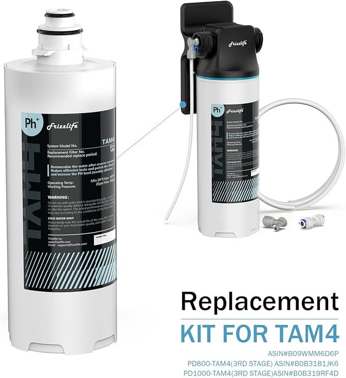 Frizzlife TAM4 Filter Kit, 3rd Stage & Alkaline Filter for PD800-TAM4/PD1000-TAM4 RO System, 1 Count