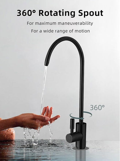 Drinking Water Faucet Matte Black Water Filter Faucet, SUS304 Stainless Steel, Easy to Install Reverse Osmosis Faucet for Kitchen Bar Sink