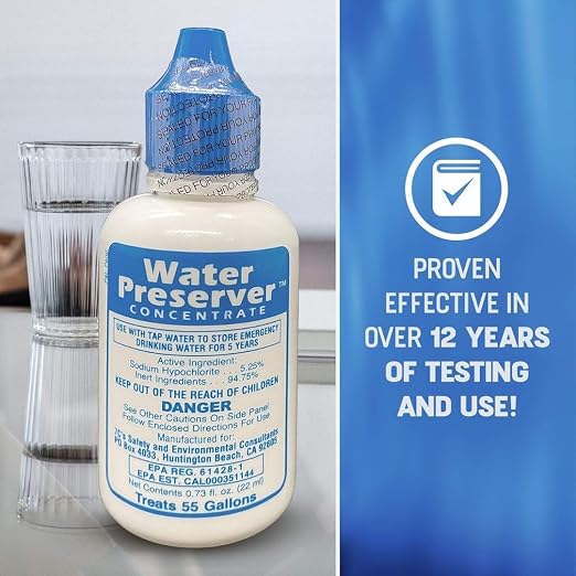 Water Preserver for 55 Gallon Water Tank 2 Pack - Made in USA - Purifies Drinking Water for 5 Years - for Emergency Storage, Rain Collection, Survival Kit, Hurricane & Earthquake