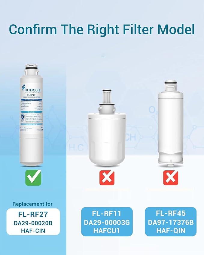 Filterlogic FL-RF27 Replacement for Samsung DA29-00020B, HAF-CIN/EXP, RF28HMEDBSR, RF263BEAESR, HDX FMS-2, DA97-08006A-1, DA29-00020B-1, RF4287HARS, RFG297HDRS, Refrigerator Water Filter, 4 PACK