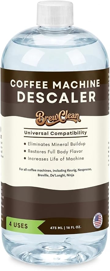 Descaler - Brew Clean Universal Coffee Machine Cleaner - NSF60 Certified (16 oz, 4 uses)