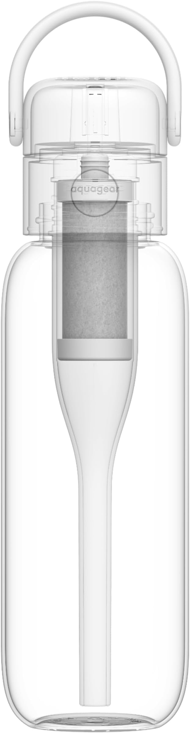 Aquagear Water Filter Bottle BPA-Free, 22oz Capacity, Removes Chlorine, PFOA/PFOS Forever Chemicals, 40 Gallon Filter Life, White