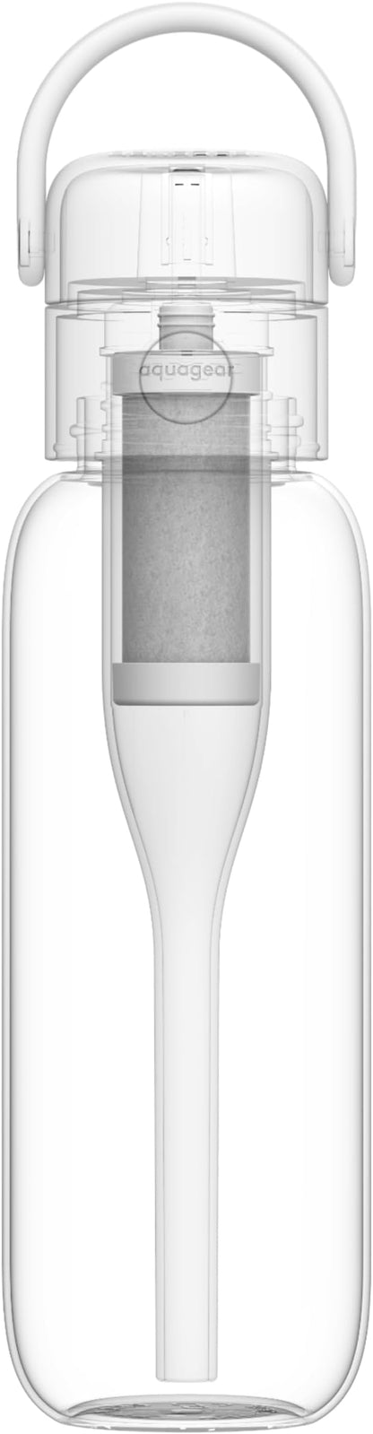 Aquagear Water Filter Bottle BPA-Free, 22oz Capacity, Removes Chlorine, PFOA/PFOS Forever Chemicals, 40 Gallon Filter Life, White