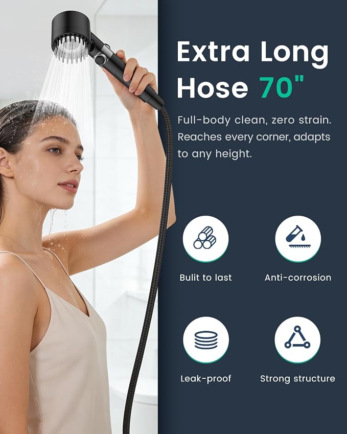 Filtered Shower Head with Handheld with 4PCS Filters, High Pressure 4 Spray Modes Black Shower heads with Filter, Water Softener Filter for Hard Water 70" Hose