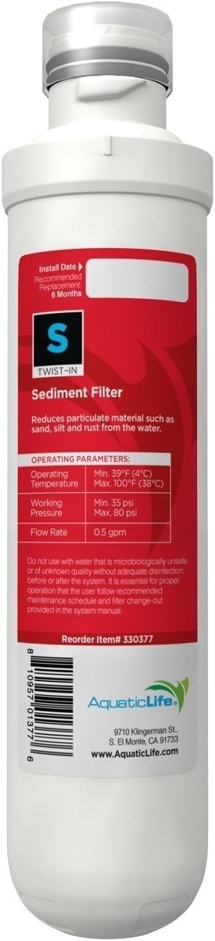 Aquatic Life Twist-in Sediment Replacement Filter Cartridge for Reverse Osmosis Deionization System RO/RODI Units