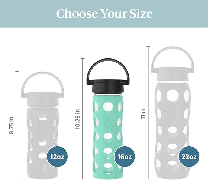 Lifefactory 16-Ounce BPA-Free Glass Water Bottle with Classic Cap and Protective Silicone Sleeve, Sea Green