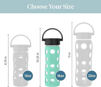 Lifefactory 16-Ounce BPA-Free Glass Water Bottle with Classic Cap and Protective Silicone Sleeve, Sea Green