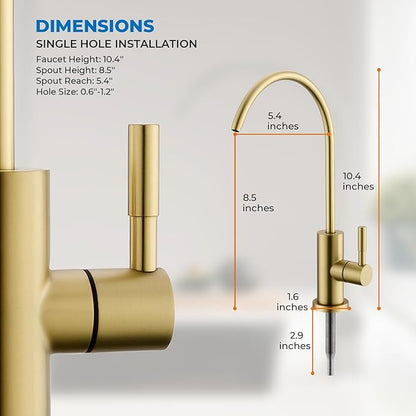 WEWE Drinking Water Faucet for Kitchen Sink, Gold Kitchen Water Filter Faucet Stainless Steel for Reverse Osmosis or Water Filtration System Beverage Non-Air Gap RO Faucet Gold Finish